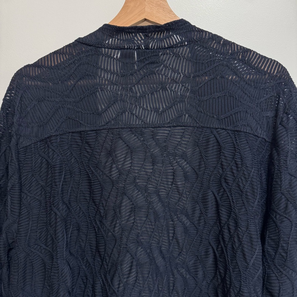 Chico’s Travelers Textured Semi-Sheer Cardigan Women XL Longline Open Front Navy - Picture 8 of 13